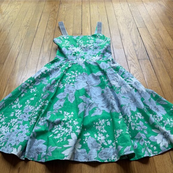 Tuckernuck Size XS Green Floral Low Back Pinafore Fit and Flare Mini Sundress - Picture 3 of 16